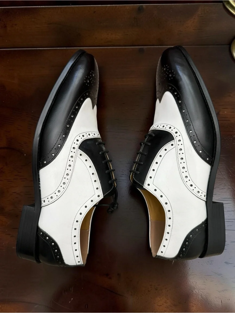Men's Black & White Two-Tone Leather Wingtip Oxfords Handcrafted